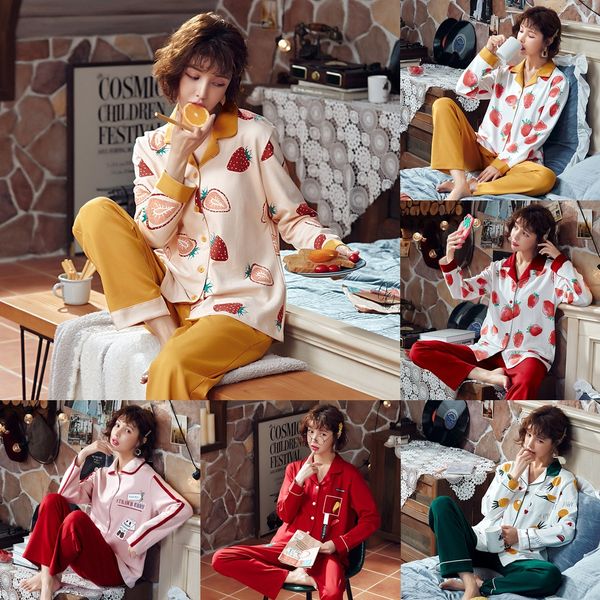 

wdfqg spring autumn and winter women's cardigan long sleeve japanese pineapple pajamas home pajamas and korean cute pineapple outdoor k, Blue;red