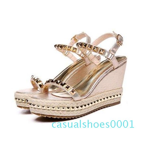 

2019 gold rivets straw knitting platform high heel shoes designer shoes c01, Black