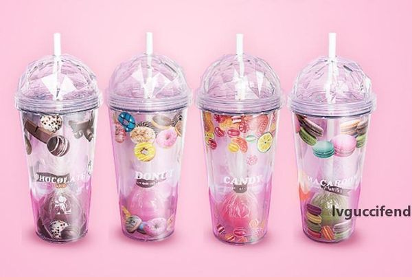 

the latest 12.5oz double-layer plastic straw lollipop cup, creative gift cup, diamond cover, support for custom logo and prod