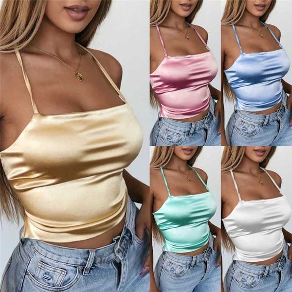 

women halter basic cami sleeveless artificial silk tank women's summer camisole 2020 spaghetti strap feminina 2020, White