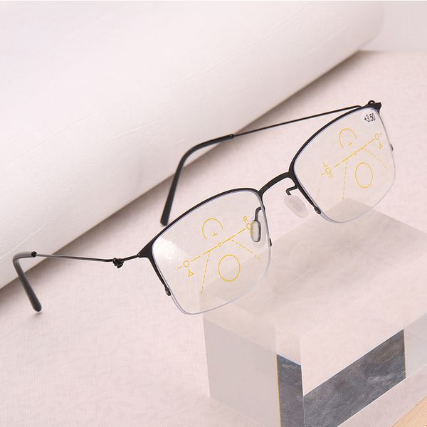 

multifocal reading glasses progressive bifocal ultralight metal anti blue ray uv protect presbyopic glasses half frame men women, White;black