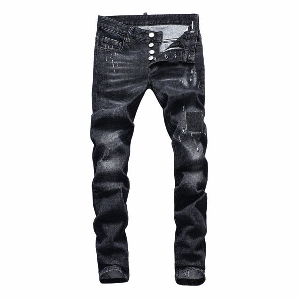 

men's designer jeans blue black torn pants version slim slimming style bike motorcycle rock revival