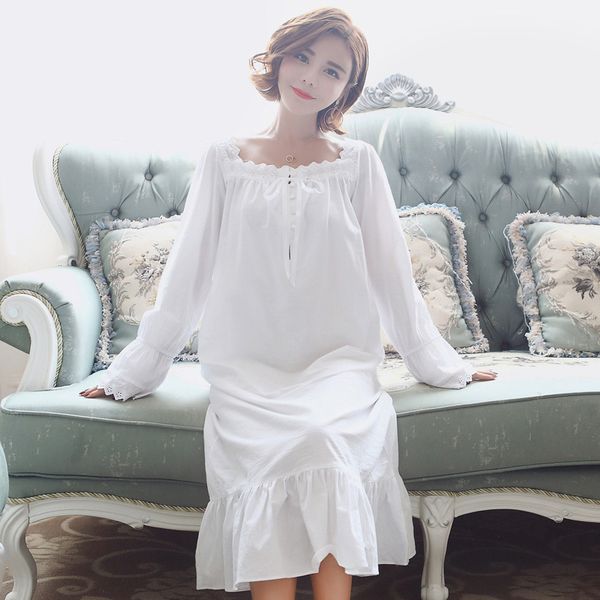 

women's sleepwear autumn women korean lovely white long sleeve princess nightdress retro cotton plus size loose soft pijams, Black;red