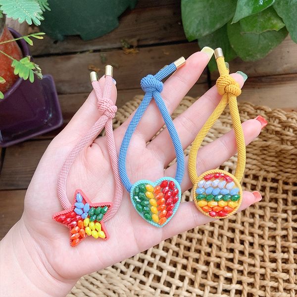 

lig8n korean internet celebrity same diamond style cool elegant children cute colorful full diamond rope tie hair band girls head rope hair, Slivery;white
