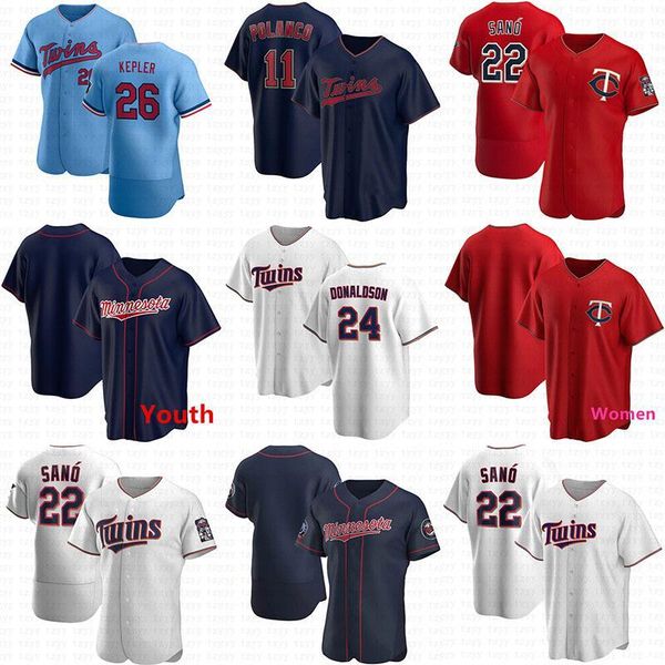 

custom youth womens mens 2020 nk twin s-6xl josh donaldson max kepler jorge polanco miguel sano nelson cruz baseball jersey, Blue;black