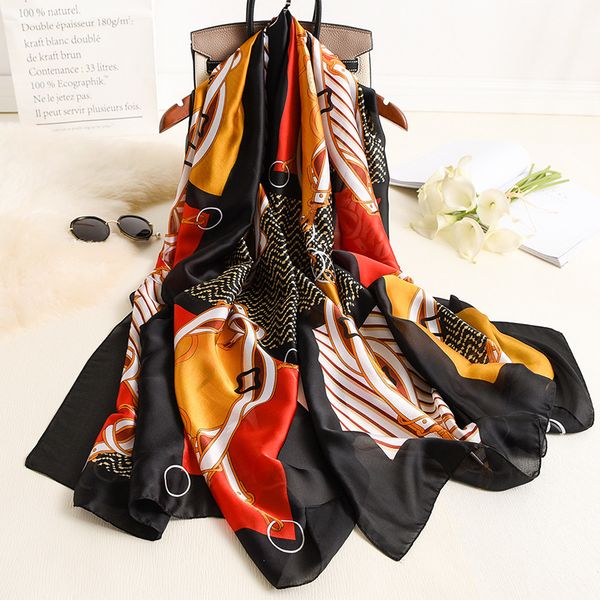 

2020 new silk scarf women fashion print shawl and wrap foulard bandana large pashmian lady winter neck scarf hijab, Blue;gray