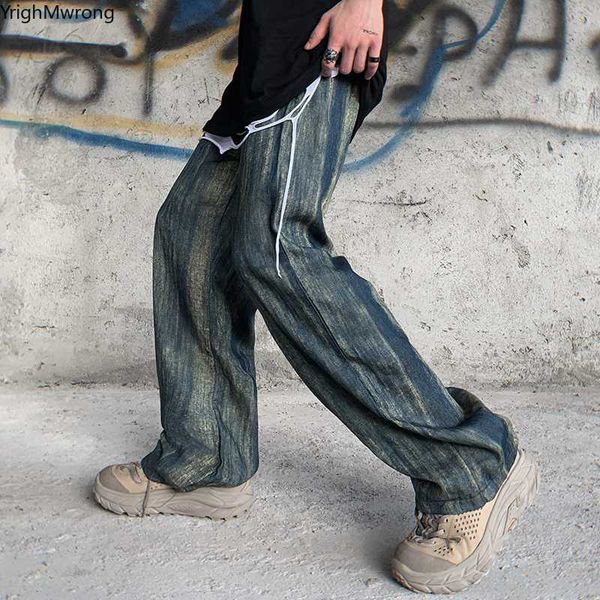 

harajuku streetwear thin denim baggy pant woman man casual high waist loose straight summer 2020 tie dye contrast print hip hop, Black;white