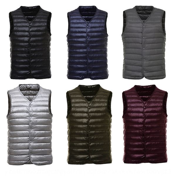 

2019 fall/winter new ultra-thin collarless down vest men's short waistcoat large size vest casual coat, Black