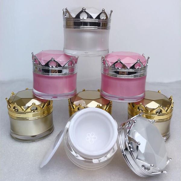 

empty 10g 15g 20g acrylic crown jar cosmetics packaging jars pot makeup eye cream eyeshadow nail packing box 10pcs/lot