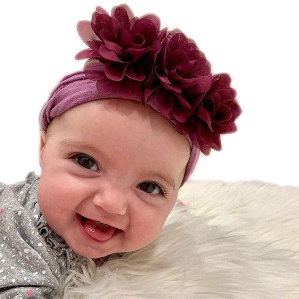 

2020 infant baby nylon headband chiffon flowers kids soft elastic hair band children princess headwear hair accessory 12 colors, Slivery;white