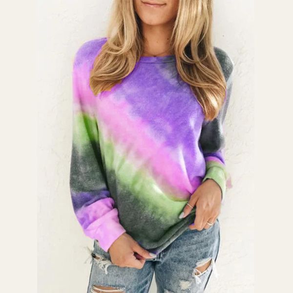 

ebaihui 2020 new autumn women tie dye t shirt fashion o neck rainbow casual spring long sleeve women woman tshirts s-5xl zcsy136, White