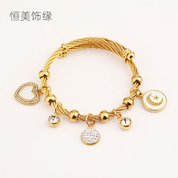 

горячая продажа shell форме сердца бриллиантовый браслет из нержавеющей стали moon браслет стальной браслет титана звездных женщин для женщи, Black