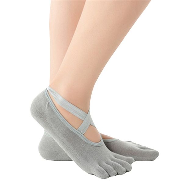 

1 pair women bandage yoga socks anti-slip quick-dry damping pilates ballet dance good grip for women cotton socks, Black