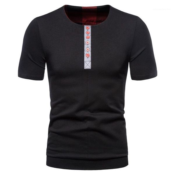 

button short sleeve crew neck panelled color casual men clothes summer mens tshirts patchwork homme with, White;black