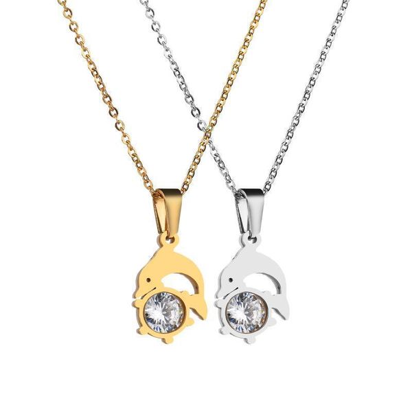 

cute dolphin pendant necklace stainless steel statement chokers necklaces for women ocean jewelry neckless birthday gifts, Silver