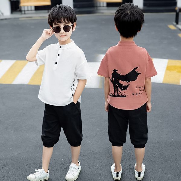 

rd2h6 boys' hanfu cotton linen tang 2020 new children's online red tang suit medium and large children's summer suit chinese
