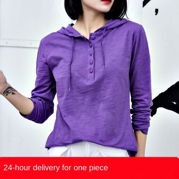 

fy9hl women's bamboo cotton hooded long-sleeved t- 2020 new loose pullover t-shirt pullover students solid color korean base shirt tren, White