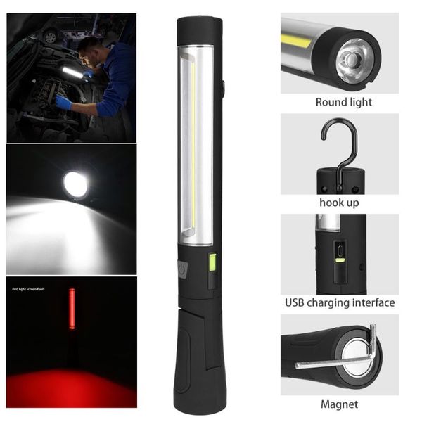 

portable lanterns rechargeable led cob camping work light lamp magnetic torch flexible inspection hook for outdoor