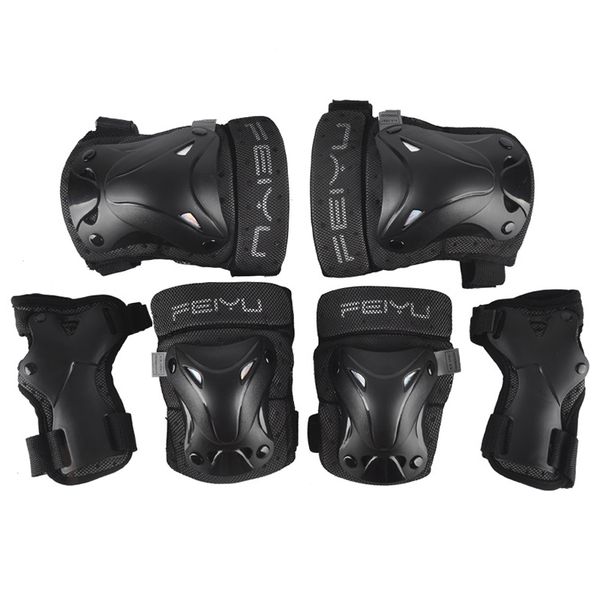 

elbow & knee pads complete 6pcs/set roller skating protector kids adults riding skateboard ice sports wrist guard protective gear, Black;gray
