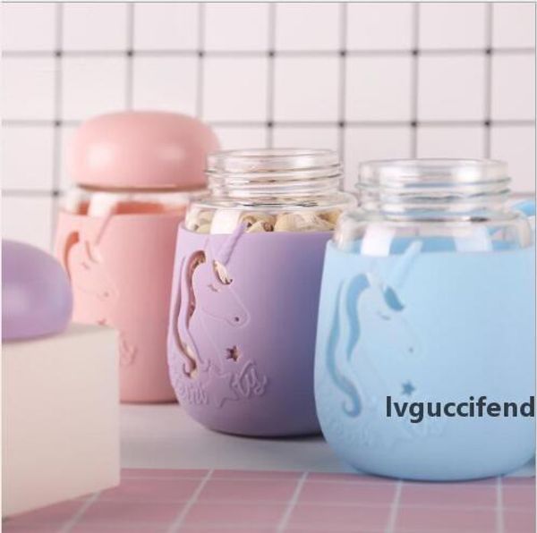 

factory wholesale cartoon unicorn portable glass transparent hand cup creative household cup cute student cup