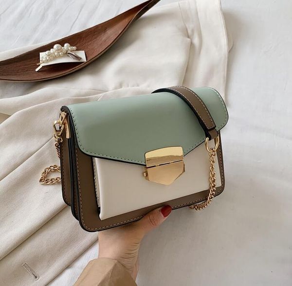 

fashion women flap bag contrast color chain shoulder bag pu women small handbag girl cross body