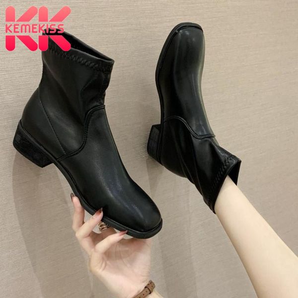 

kemekiss new woman short boots square heel woman ankle boots fashion elegant winter autumn shoes party footwear size 35-39, Black