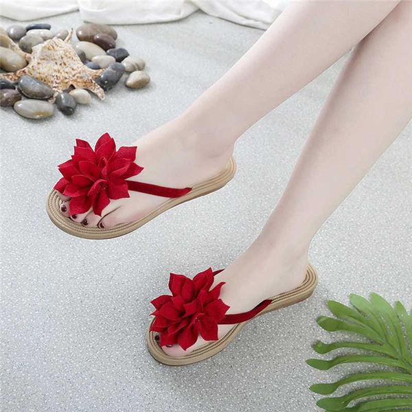 

women plus size slippers summer floral casual solid color flip flops ladies sweet flat shoes beach wear, Black
