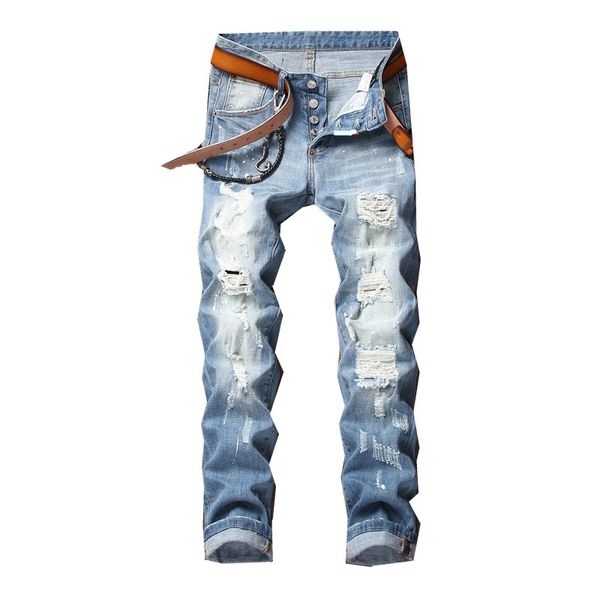 

new jeans men stretch ripped skinny jeans for men light blue pants male trousers clothes streetwear spring autumn winter hip ho