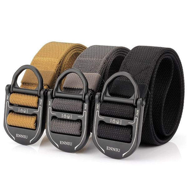 

125cm outdoor camping tactical nylon belts with metal buckle adjustable training waist belt waist belt, Black;gray