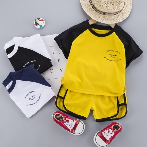 

2020 new fashion summer clothes solid color sleeved sports short sleeve suit children's pure cotton children's clothes