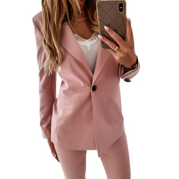 

office lady autumn new fashion solid color long sleeve one button slim blazer suit jacket casual pocket work suit coat slim, White;black