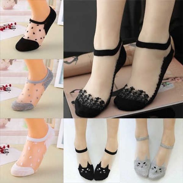 

pp5/8 stockings and lace pairs of lace socks women's socks solid color fashion thin low-cute crystal glass invisible, Pink;yellow