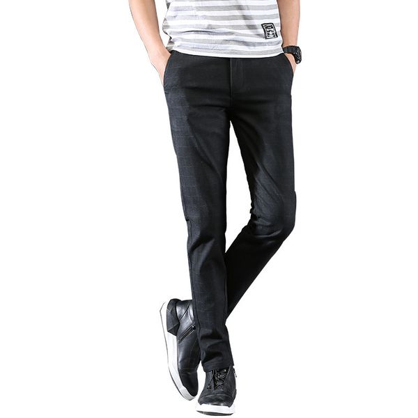 

men's pants cotton casual harlan full length mens straight skinny fashion trousers male 2021 autumn and spring business slim fit, Black