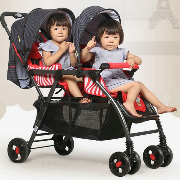 

portable twins stroller of 35cm extra widen seat, good proof twins stroller, tandem stroller with removable canopy