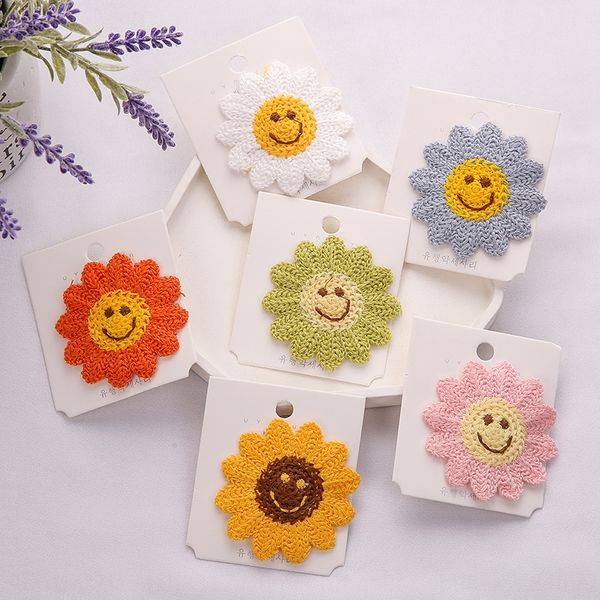 

p2jro korean children's knitted sunflower hairpin cute baby's smiling face hair accessory princess headdress bb clip girl's b, Slivery;white