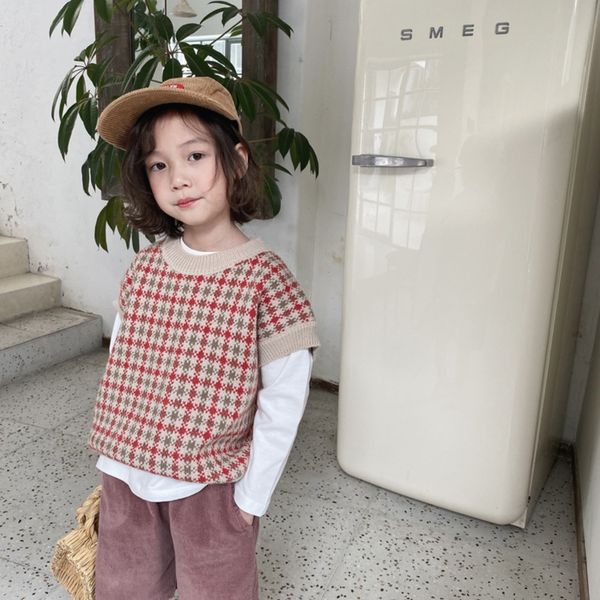 

tckids2020 autumn classic resurrection western style color plaid neutral plaid vest wool wool knitted vest, Camo