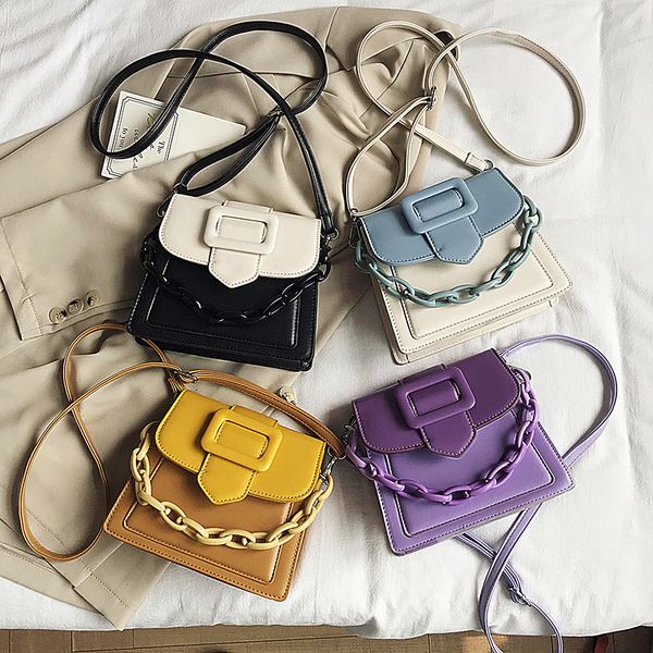 

belt design contrast color pu leather mini crossbody bags for women 2020 summer chain shoulder bags travel handbags