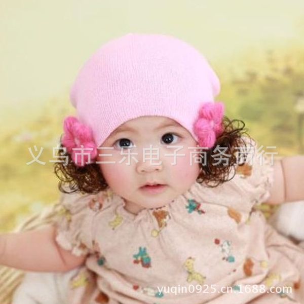 

woolen flower wig pullover baby cap pullover cap baby hat/cute fashion style hat yiwu hat, Yellow