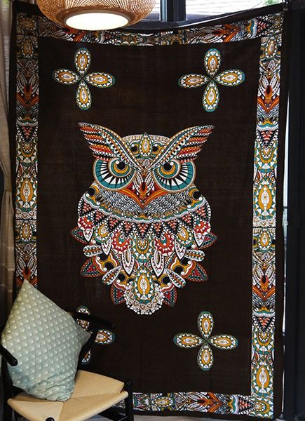 

new living room tapestry owl pattern wall tapestry towel hanging beach towel beach cushion, Blue;gray