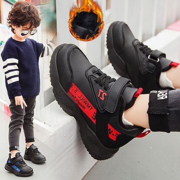 

boys' sports 2019 new sneakers shoes autumn velvet anti-skid boys' season children's tide two cotton children's shoes, Black