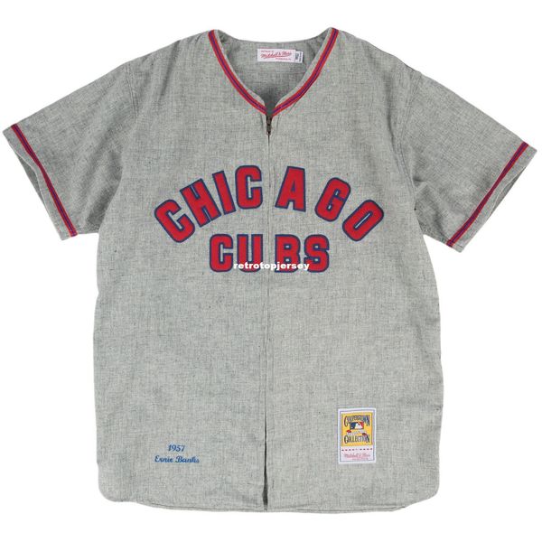 

ernie banks chicago #14 mitchell & ness retro 1957 zip front jersey, Gray