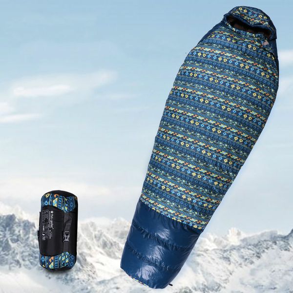 

mummy camping sleeping bag tents cotton filler duck down outdoor warm winter hiking bags nature hike sac de couchage
