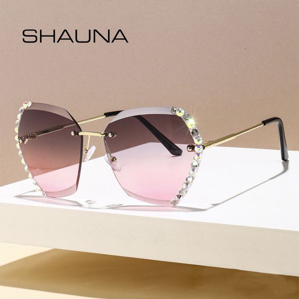 

shauna luxury crystal sunglasses women fashion rimless gradient shades uv400, White;black