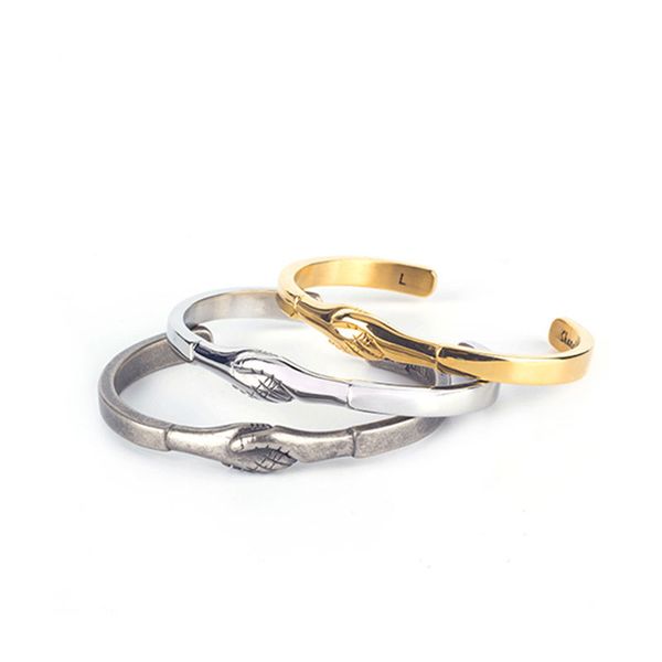 

european fashion retro men's stainless steel cuff bracelets wholesale golden silver peace friendship bracelets jewelry accessories, White