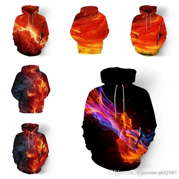 

men 3d digital print zipper cardigan male long sleeve sweater hooded flame stripe hoodies & sweatshirts jacket coat thick clothing, Black