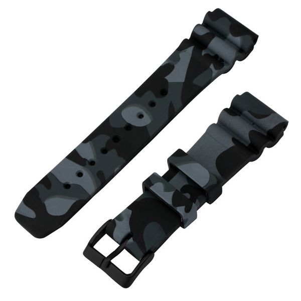 

watch accessory 22mm silicone band military army camouflage color red/black/orange diver rubber watch strap replacement, Black;brown