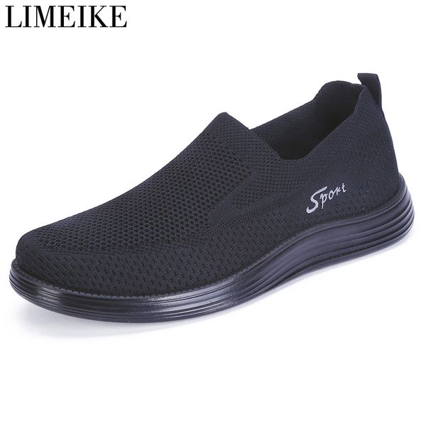 

limeike summer shoes men lightweight breathable sneakers for men male footwear men's casual shoes, Black