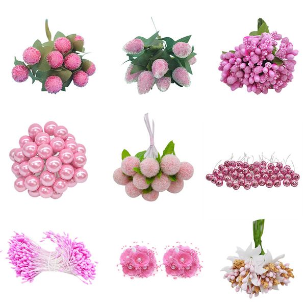 

pink mixed artificial cherry stamen berries fake flowers bride bouquet diy wreaths crafts wedding party home decoration supplies