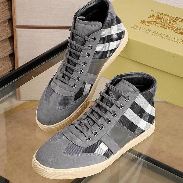 

new arrival men 's shoes scarpe da uomo di lusso high vintage check and leather sneakers fashion classic lace -up luxury casual me, Black