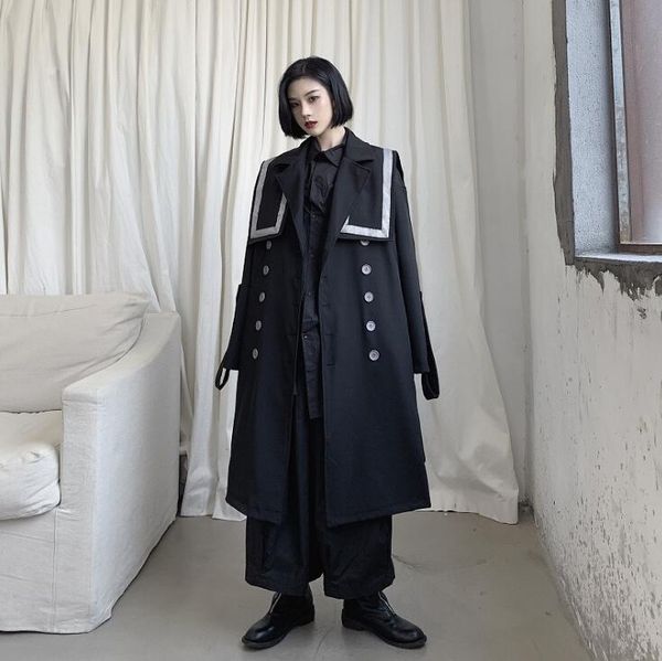 

mens trench coats man long coat men and women clothes overcoat long sleeve autumn winter contrast buttons 2020 new designer, Tan;black